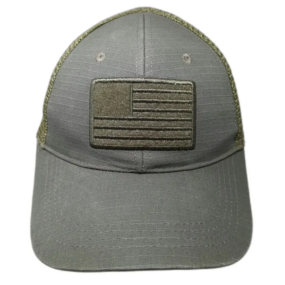 Highland Tactical Trucker Hat Green One Size Mesh Back Embroidered US Flag